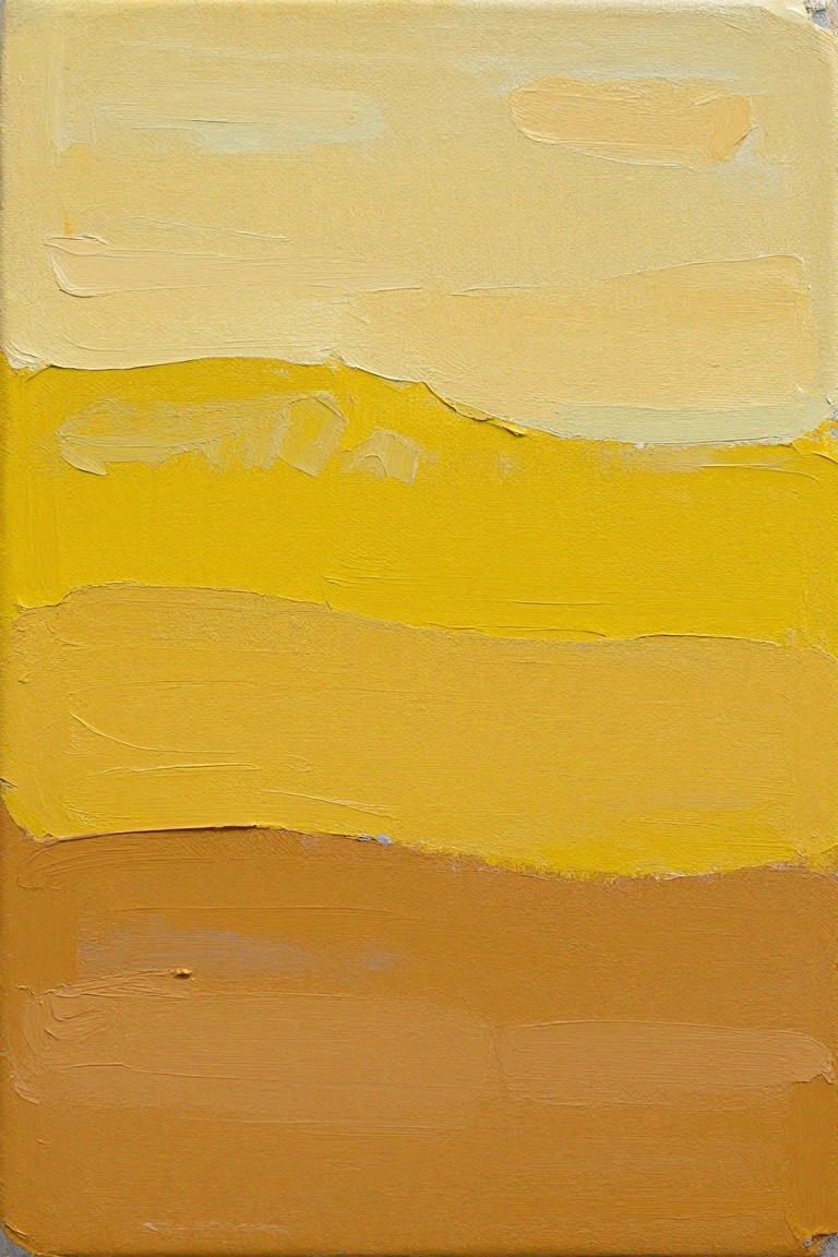 Abstract painting with horizontal layers of yellow and orange brushstrokes