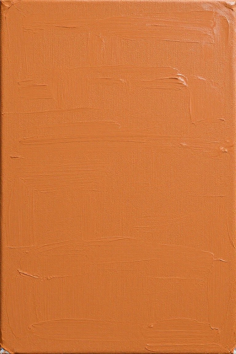 Thick layers of orange paint with visible textured brushstrokes on canvas surface