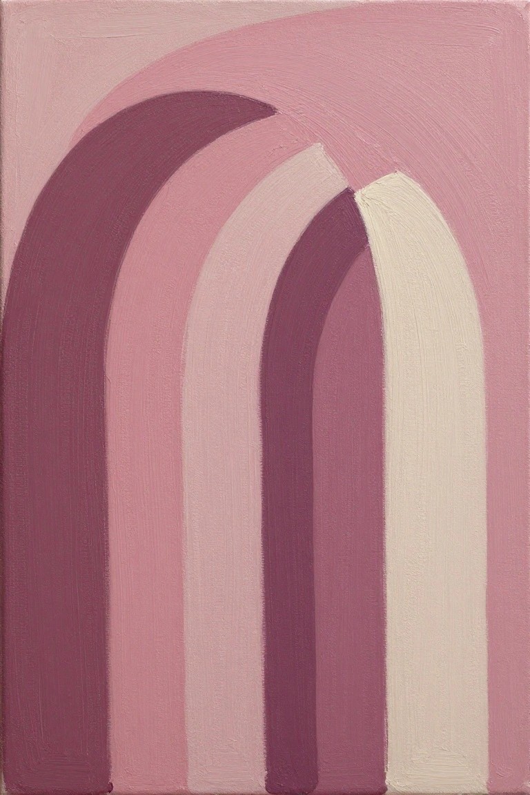 Overlapping arches in gradient shades of pink, purple, and beige.